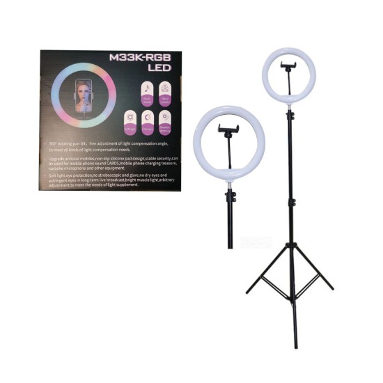 SUPORTE DE RINGLIGHT M33K-RGB COM SUPORTE PARA TELEFONE 33CM PRETO SUPORTE DE RINGLIGHT M33K-RGB COM SUPORTE PARA TELEFONE 33CM PRETO